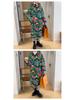 Northeast Floral Hanfu Long Hooded Cotton Coat - Unisex Loose-Fit, Warm, Trendy Cold-Protection Jacket