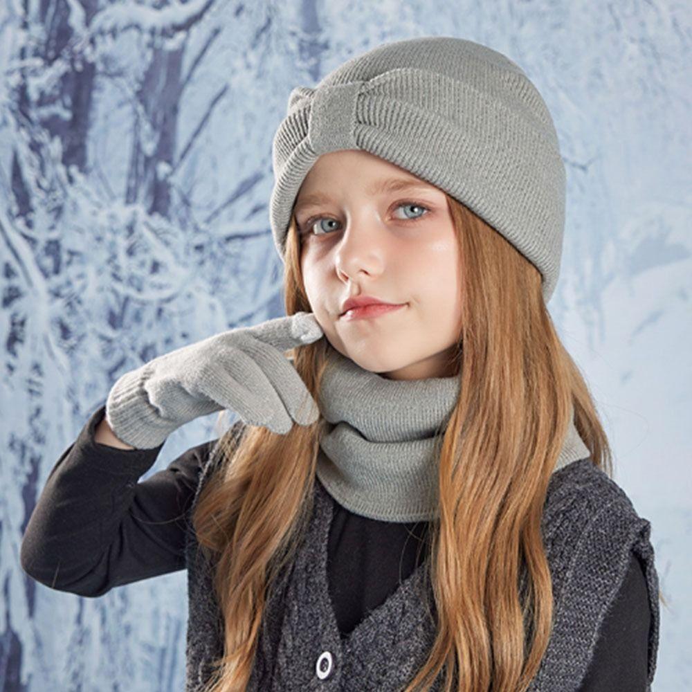 3Pcs/Set Solid Color Children Hat Scarfs Gloves Set Windproof Winter Kids Beanie Gift Set