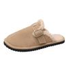 Baotou Half Slippers Women's New Autumn and Winter Round Head Flat-bottomed Piled Thermal Casual Fluffy Slippers