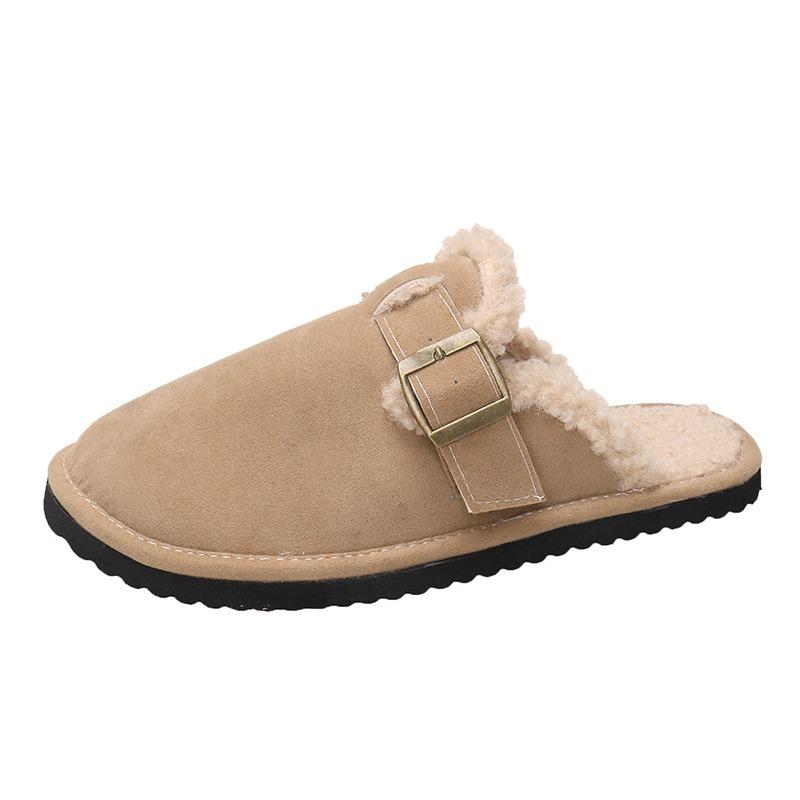 Baotou Half Slippers Women's New Autumn and Winter Round Head Flat-bottomed Piled Thermal Casual Fluffy Slippers