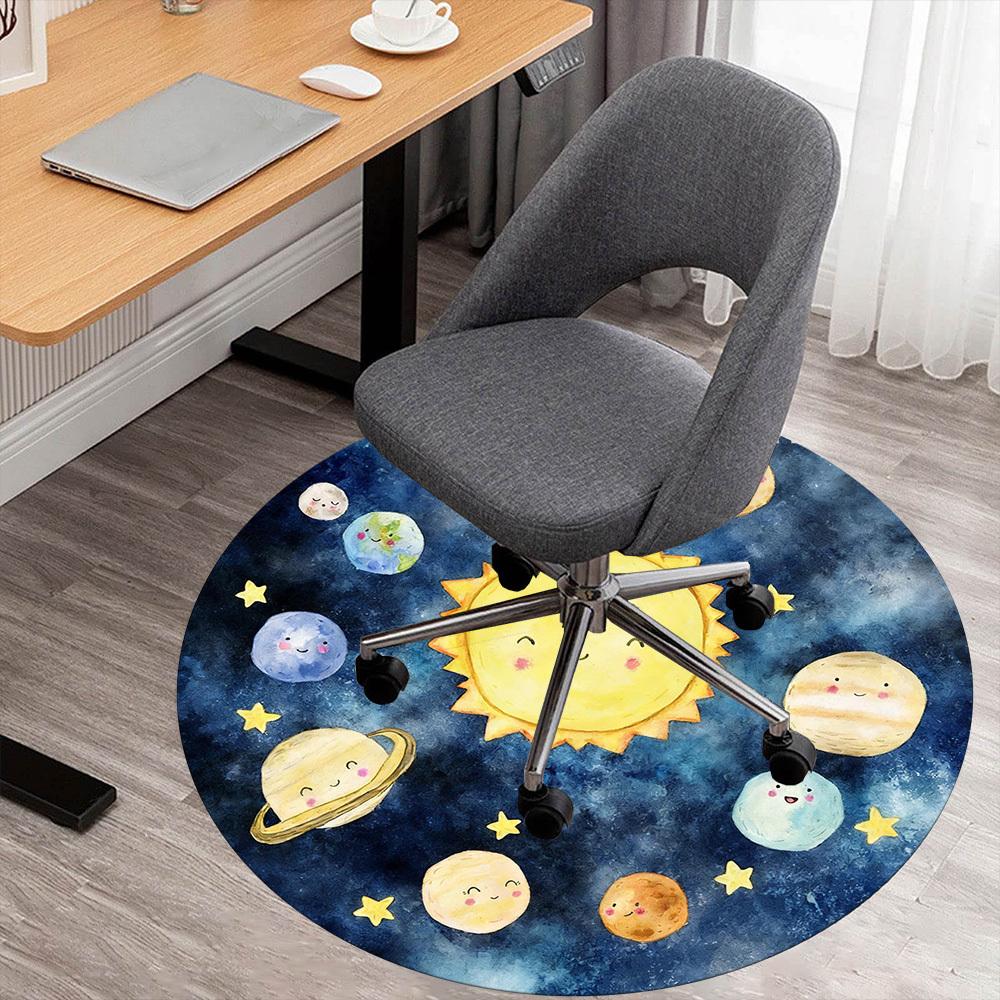 1pc Sun Planet Round Chair Mat Office Area Rug - Non-Slip, Floor Mat for Office, Bedroom, and Indoor Decor P127241