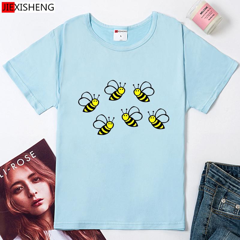Cartoon Bee Print Women T-Shirts Summer Casual Funny T Shirt For Tops Female Clothes