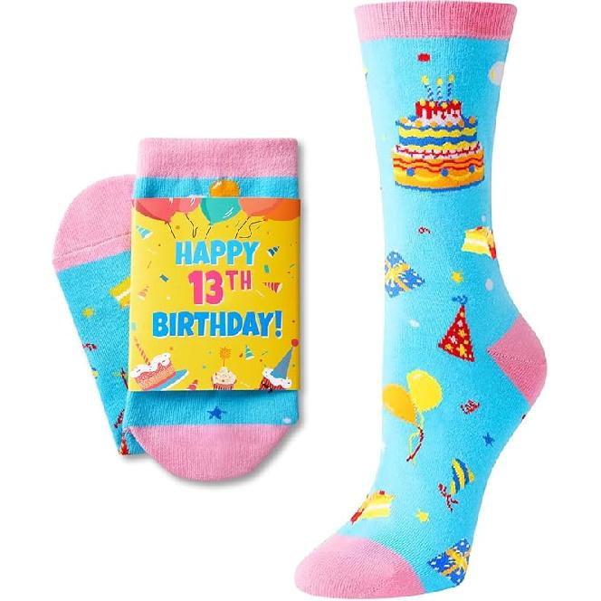 HAPPYPOP 13th Birthday Gift Ideas - Socks Official Teenager Birthday Gifts for Teens Girls Happy 13th Birthday Blue