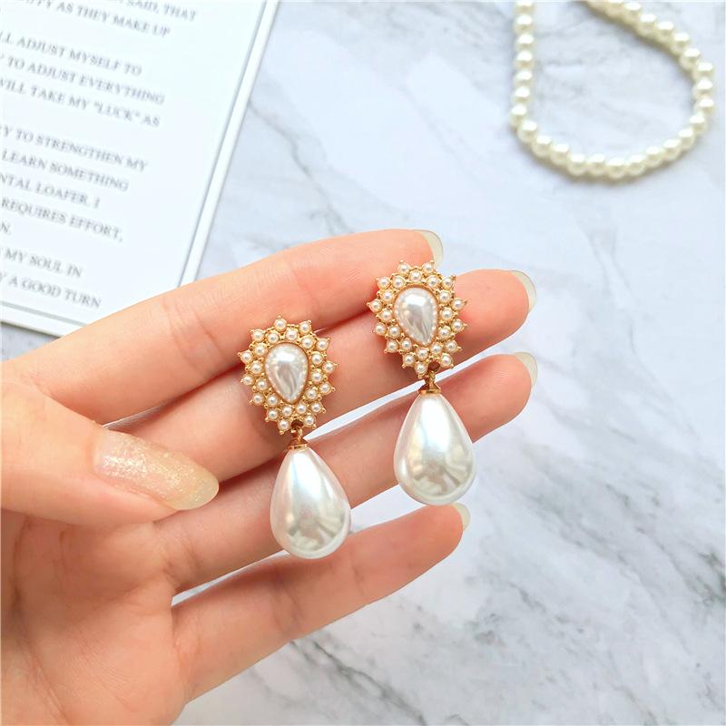 Palace Style Pearl Earrings S925 Silver Needle Earrings Frenchretro Earrings Female Elegant