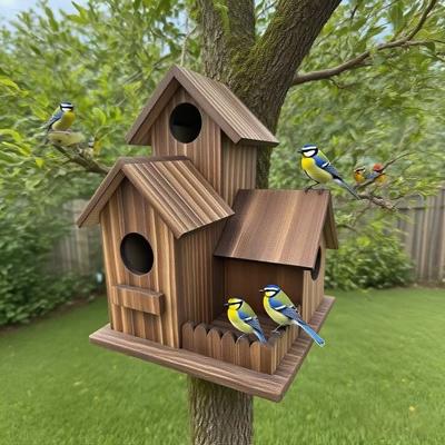 3 Chambers Wooden Bird House Incubation Box Thickened Bird Breeding Box Handmade Weather Resistant Hanging Birdhouse Patio