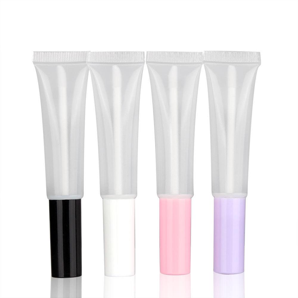 15ml Clear Squeeze Lip Gloss Tube with Brush, Slanted White Tip for Lip Glaze, Soft Long Cosmetic Packaging