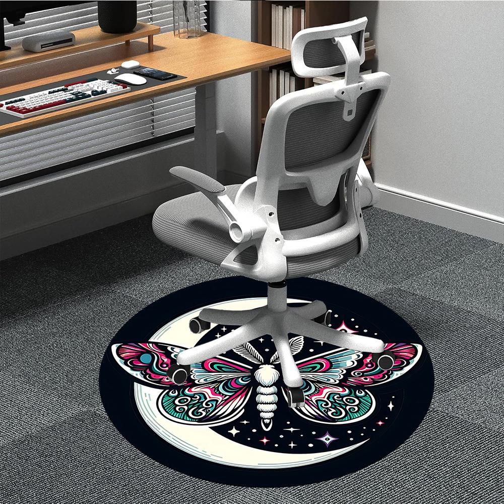 1pc Moon Butterfly Office Round Area Rug, Indoor Mat Suitable For Office, Under Office Chairs Bedroom Living Room Home Decor, Room Deco
