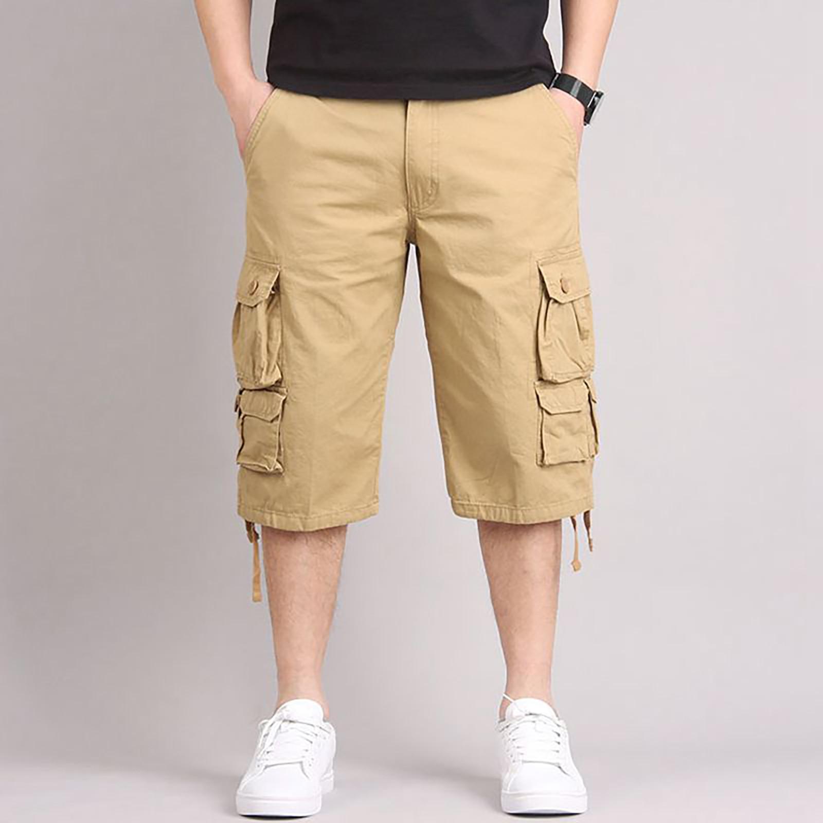 

Mens Casual Mid Waist Straight Leg Five Pocket Shorts with Multiple Flap Pockets and Adjustable Hem for Everyday Wear 29 хаки