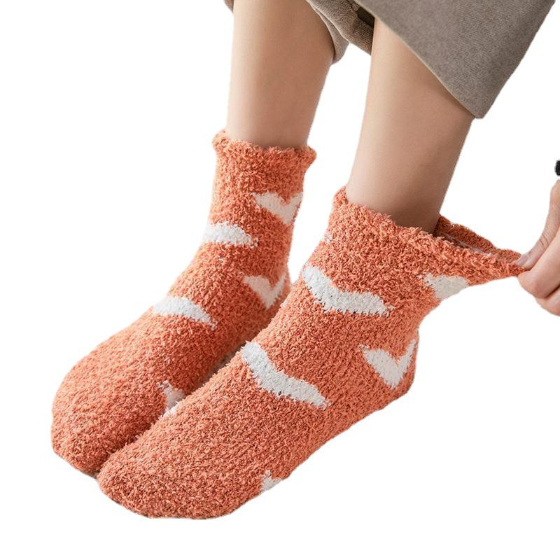 Women's Winter Fleece-Lined Heart Terry Floor Socks - Extra Thick, Non-Shedding, Mid-Calf Style
