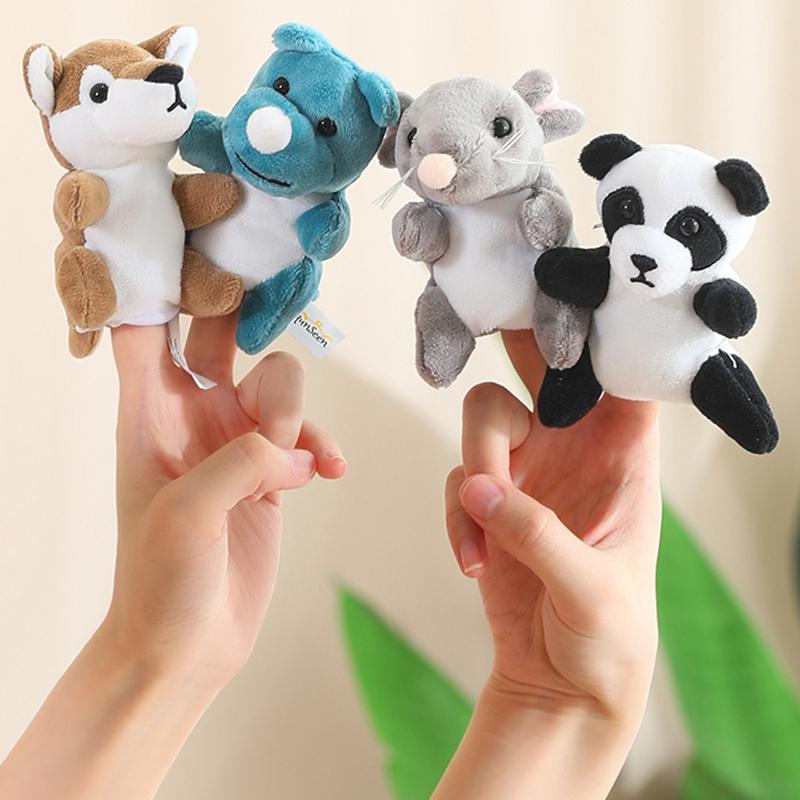 Animal Series Plush Finger Puppets Tiger Koala Monkey Fox Giraffe Zebra Duck Leopard Boy Girls Kids Role Play Dress Up Soft Gift