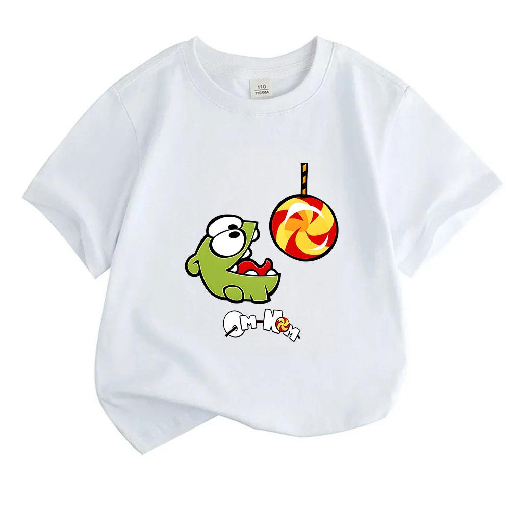 Kids Boys Girls 100% Cotton Crew Neck Short Sleeve T-Shirt, Cute Cartoon Green Little Character Lollipop Print Casual Soft Breathable Summer Tee for C