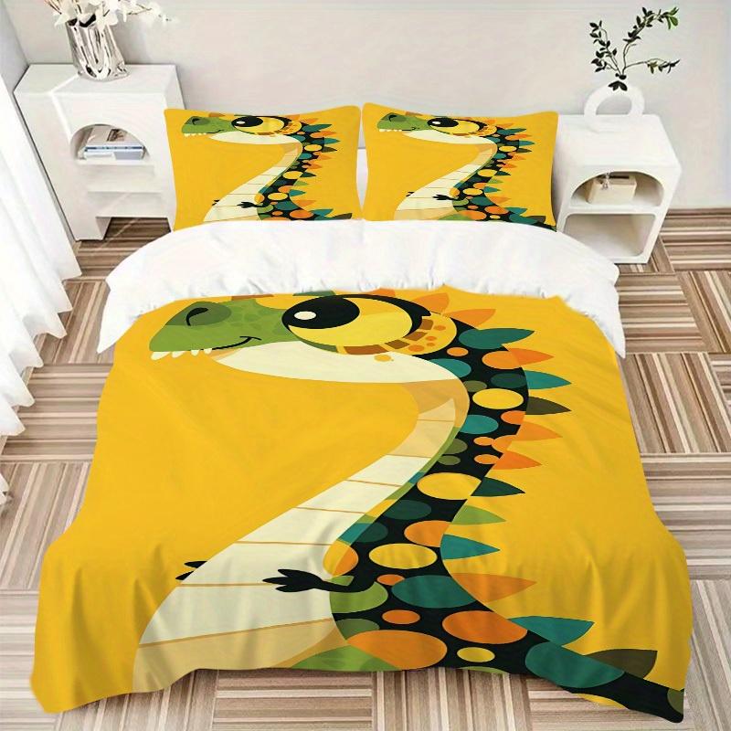 3pcs Dino Prints Colorful Bedding Cover Set, Fashion Classic Popular Print Bedding Set, Soft Comfortable, All Season Use, For Bedroom,