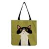 Women Vintage Linen Tote Bag - Large Capacity Cat Print Shoulder Handbag for Casual & Grocery Shopping KTB