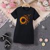 Girls' Sunflower Pattern T-Shirt Dress for Summer, Children's Casual Dress