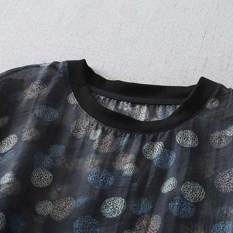 2025 Women's Chic Colorful Print Short-Sleeve Summer T-Shirt with Round Neck