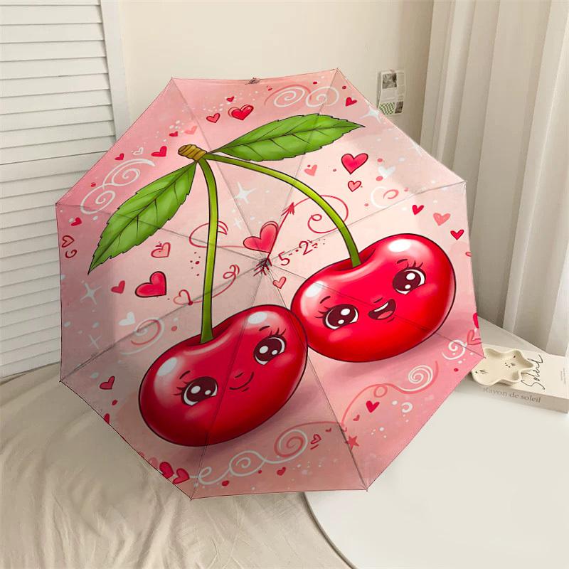 

1pc Cherries Love Automatic Open/Close Umbrella Compact Folding Umbrella with 8-Rib Shaft for Women/Men, Elegant Birthday1292S