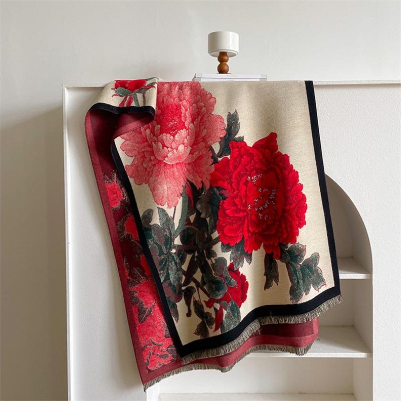 Mid-winter digital printing lengthened thickened warm imitation cashmere scarf mythical shawl women's high sense