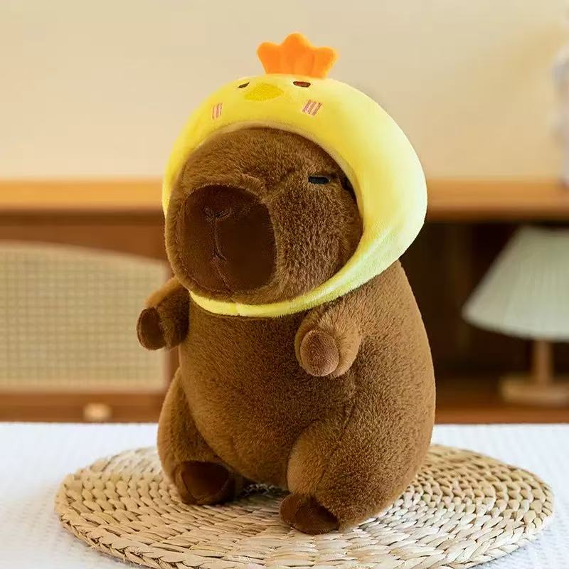 Kawaii Cute Capybara Plush Toy with Turtle Bag Strawberry Cap Kids Gift Home Decoration Soft Plush Animal Stuffed Toy