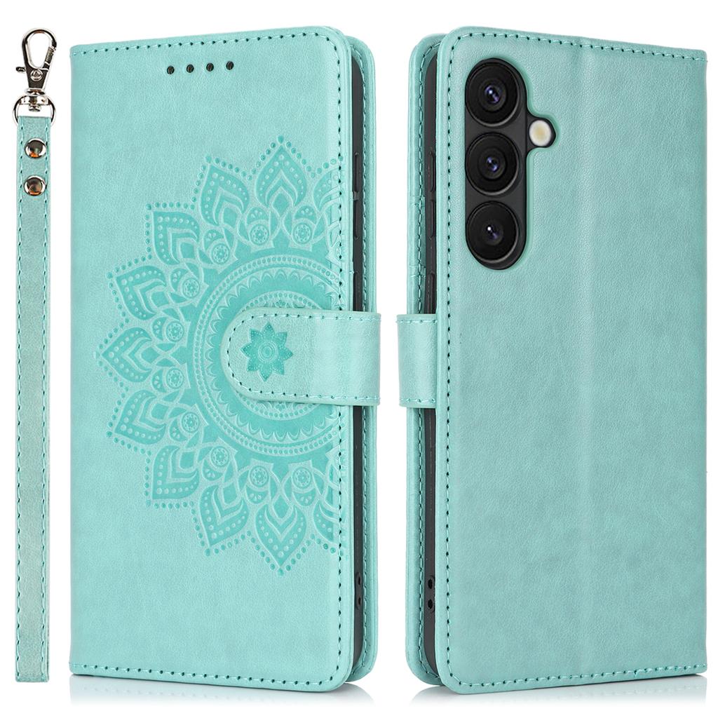 For Samsung Galaxy S24+ Stand Case Textured Leather Wallet Phone Cover with Strap