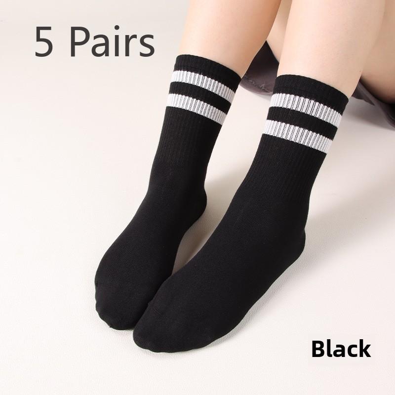5 Pairs Women's Summer Mid-tube Socks Deodorant Women's Socks Antibacterial Boneless Striped Sports Socks Silk Stockings