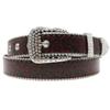 Women's Wide Leather Belt with Rhinestone Red Rose Print & Pin Buckle