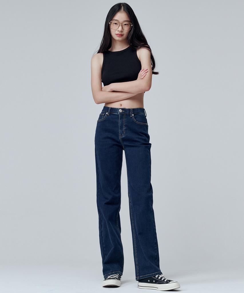 Marop 9101 Brushed High-Rise Wide Denim Pants (Dark Indigo)