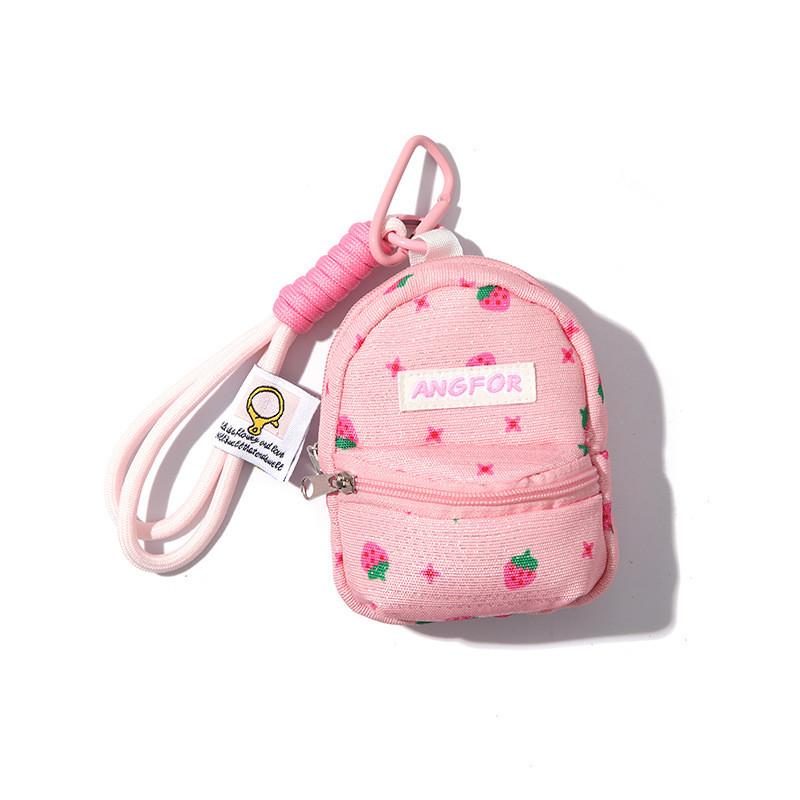 Strawberry Pattern Polyester Keychain Wallet With Durable Material For Daily Use