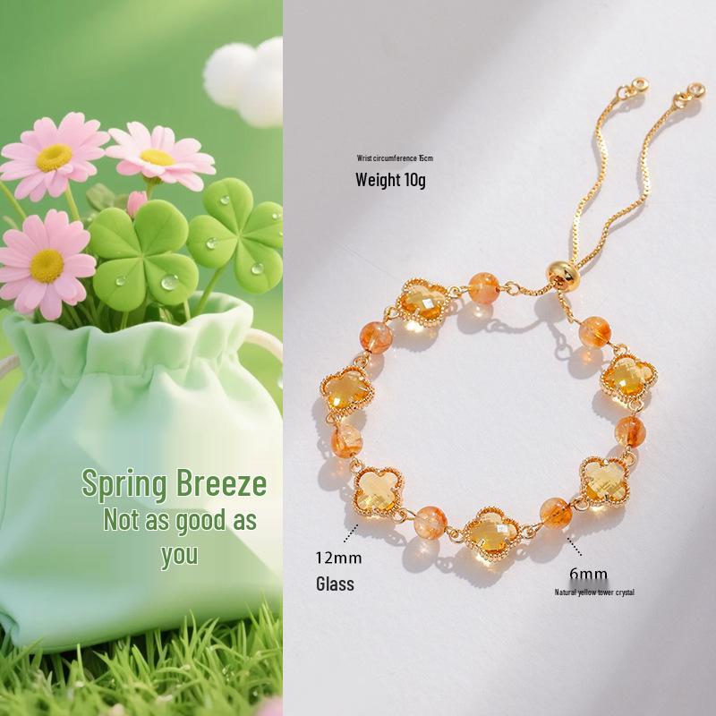 Lucky Clover Amethyst & Rose Quartz Women's Bracelet - Four-Leaf Clover Light Luxury Fashion Jewelry.