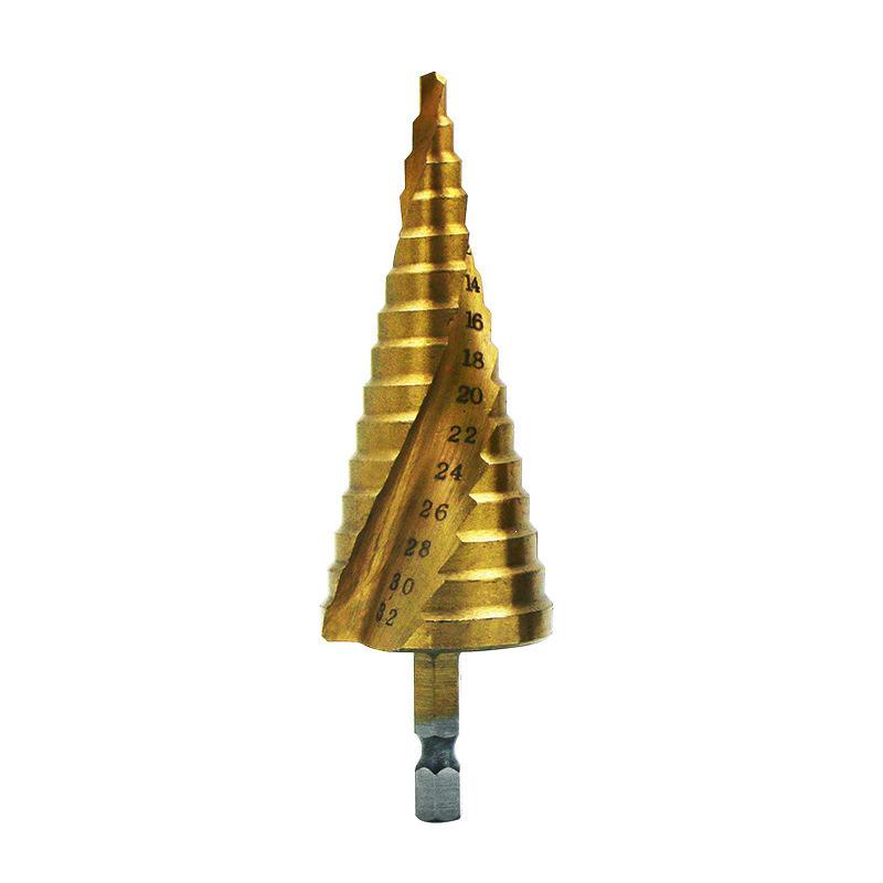 4-32mm Titanium-Coated Spiral Groove Step Drill Bit with Hex Shank for Steel