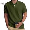 Men Tops Lapel Short Sleeve Solid Color Tee Shirt with Jacquard Decoration Jacquard Fabric Solid Color Tops