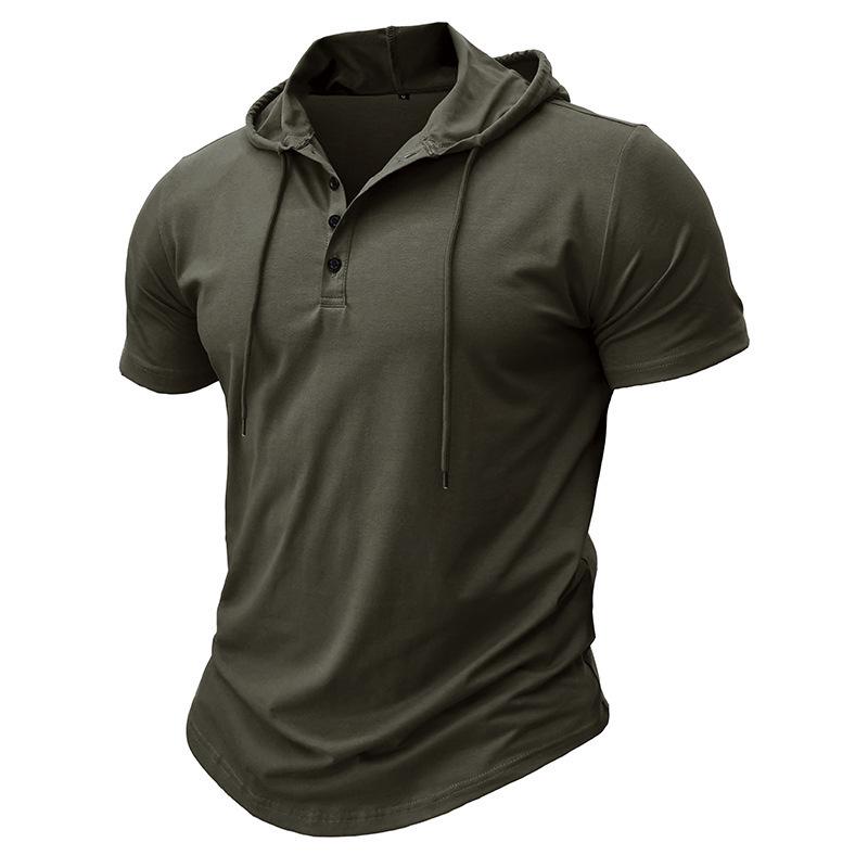 Men's Cross-border Henley Sport Hoodie: Short Sleeve Outdoor Running Fitness Top
