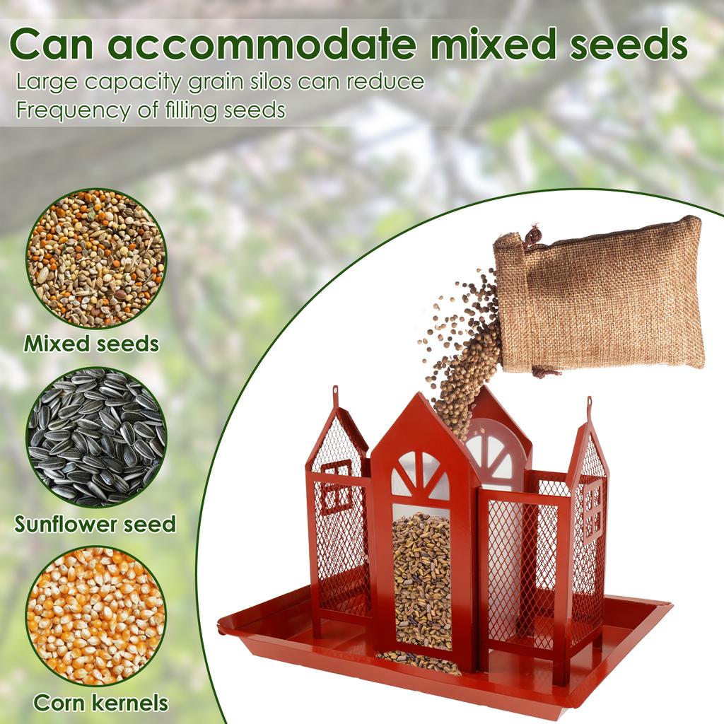 Metal Hanging Wild Bird Feeder Waterproof Outdoor Hang House Type Large Capacity Garden Decor Backyard Wildlife Birding