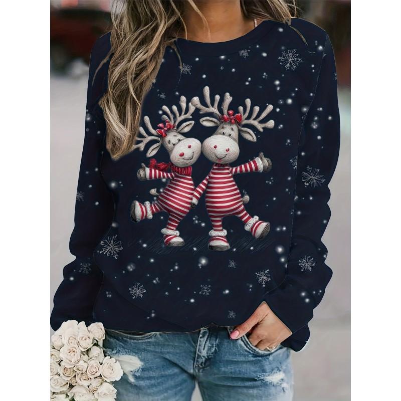 Womens Round Neck Pullover Sweatshirt With 3D Christmas Tree Print Casual Comfort Fit 2025