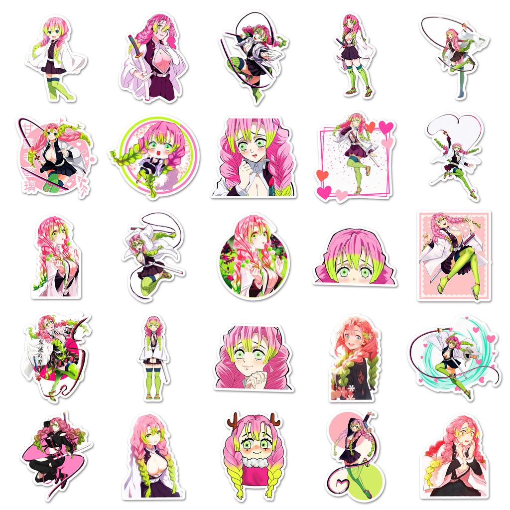 50pcs Kanroji Mitsuri Demon Slayer Cartoon Stickers Graffiti Sticker Decorate Phone Back Card Trunk Water Cup Cute Stickers Gift