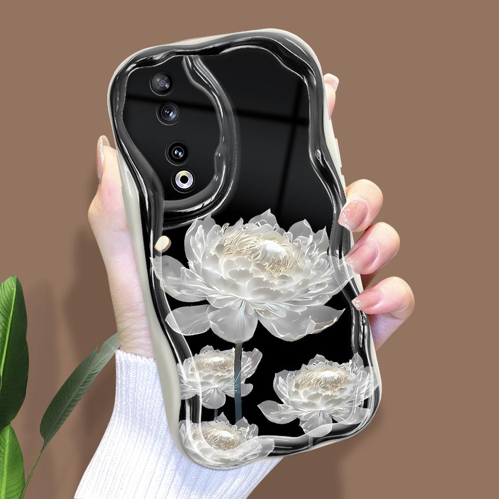 Roztomilý kreslený vzor krémová textura pouzdro vlnitý okraj měkký silikonový kryt pouzdro na telefon pro Huawei Honor Infinix Tecno iPhone