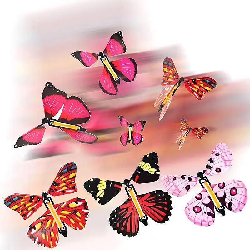 10Pcs Magic Flying Butterflies Wind Up Toy In The Sky Bookmark Greeting Cards Rubber Band Powered Kids Magic Props Surpris Gift