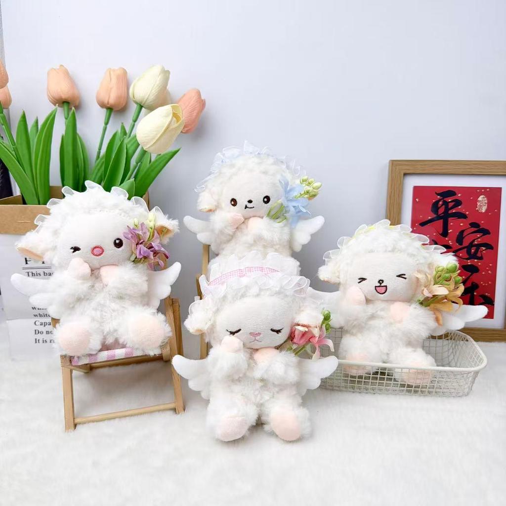 Cute Lamb Plush with Angel Wings & Flower - Children's Comfort Doll & Ornament