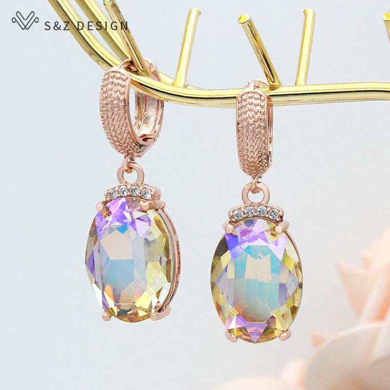 Fashion Large Oval Crystal Drop Earrings For Women Wedding Elegant Rose Gold Color Cubic Zirconia Eardrop Jewelry