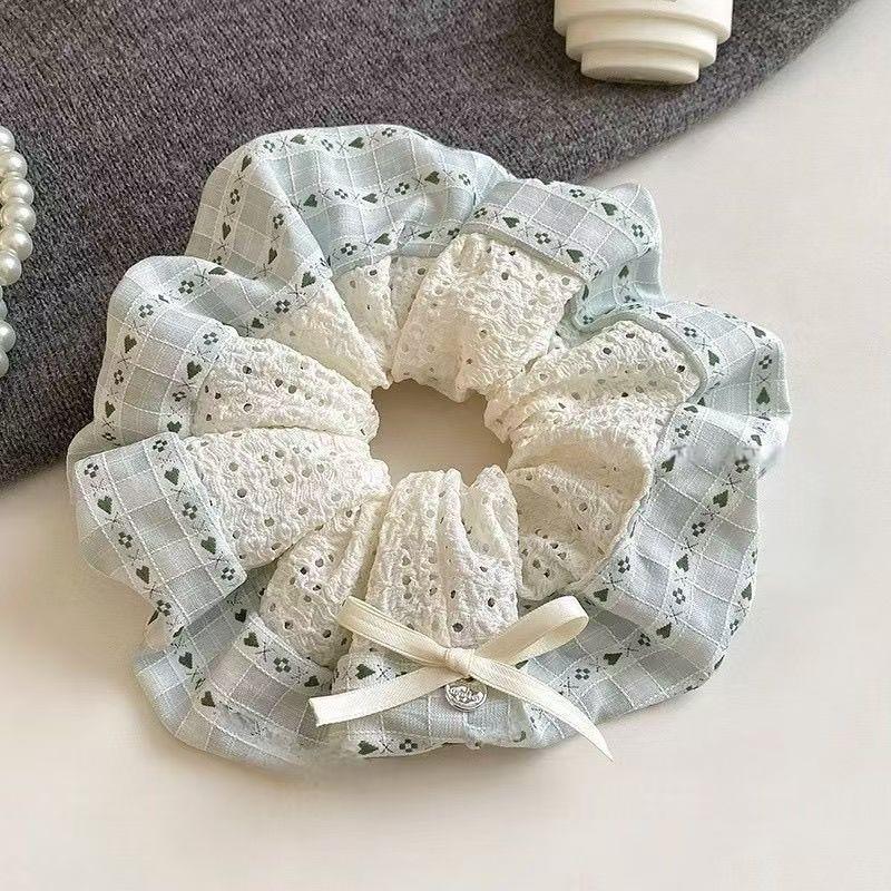 French Cherry Heart Hair Tie - Elegant Large Square Ponytail Holder