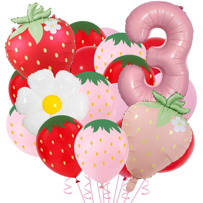 20pcs Strawberry Themed Party Decor Balloons Cute 12inch Strawberry Latex Balloon Kids Birthday Baby Shower Fruit Party Supplies