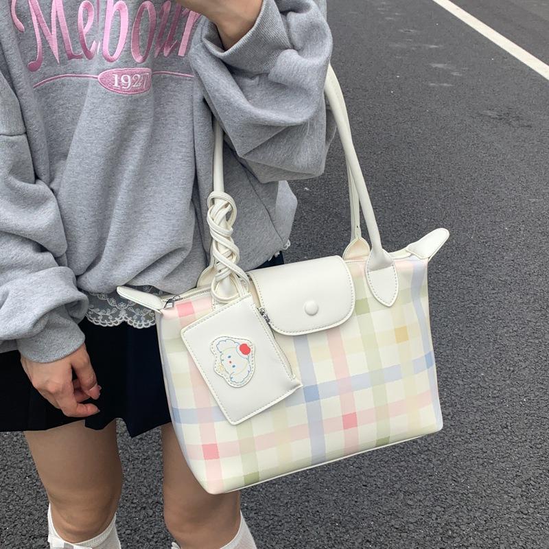 Plaid bag women's large-capacity new autumn and winter versatile shoulder bag leisure student class tote bag