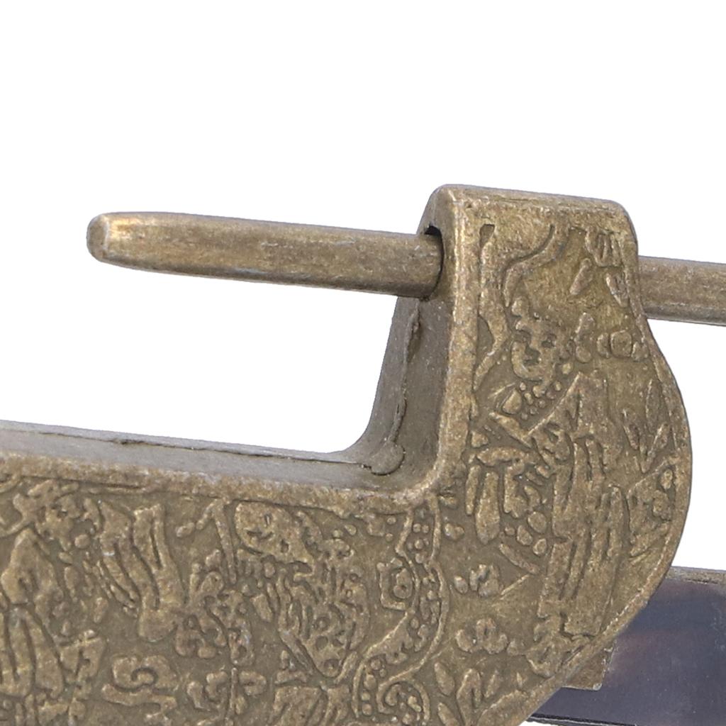 Chinese Carved Lock Set Ming Qing Antique Brass Padlock for Cabinet Jewelry Box