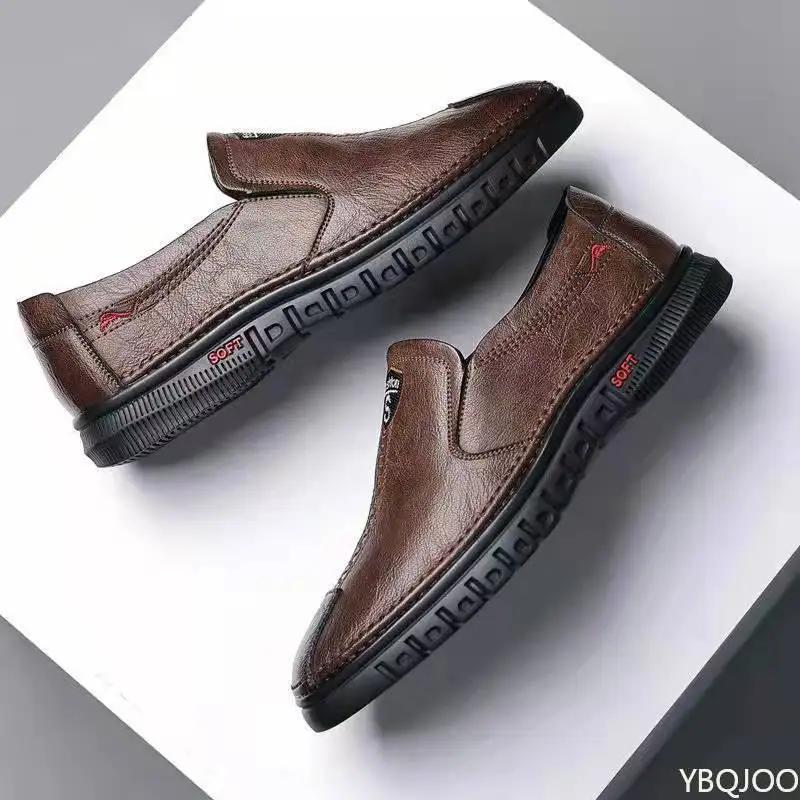 Men's Genuine Leather Bean Bean Shoes New Soft Soled Loafers Versatile Fashion Business Shoes Casual Light Male Flats Zapatos