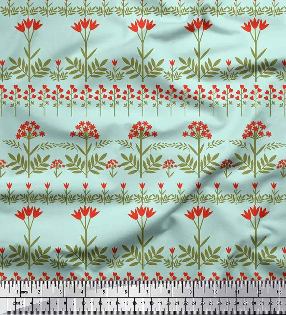 Soimoi Cotton Cambric Fabric Leaves & Floral Artistic Print Fabric by the Metre 42 Inch