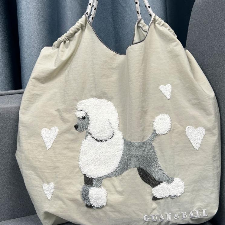 2024 Japanese-Style Cute Dog Embroidered Nylon Eco-Friendly Shoulder Shopping Bag