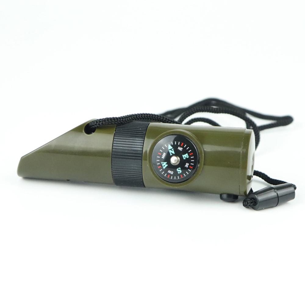 7 in 1 Emergency Whistle Multi functional Outdoor Safety Whistle with Compass Signal Mirror LED Light for Camping