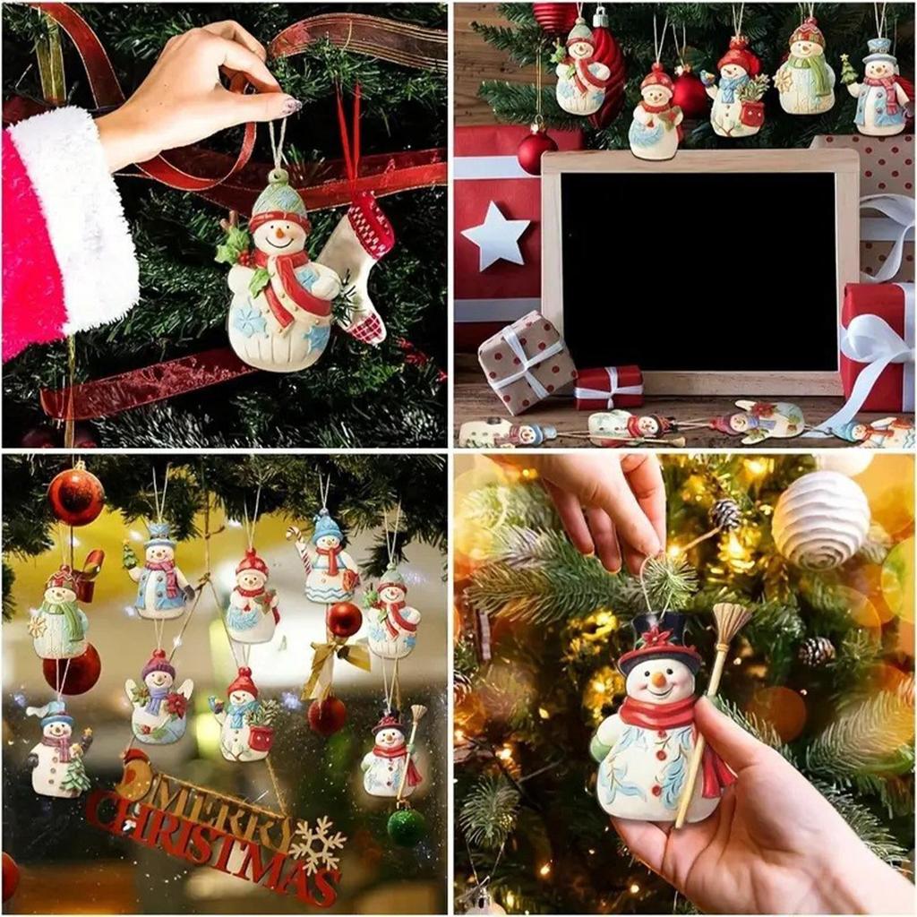 Snowman Ornaments Christmas Hanging Decor 9 Piece Wooden Snowman Set for Tree Window Wall Home Decor, Holiday Decorations