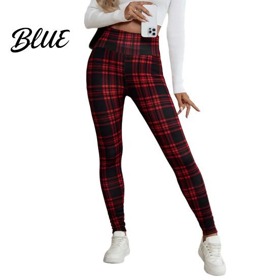 Dehnbare Freizeithosen Warme Winter Karomuster Elastizität Leggings Damen Hohe Verdickte Samtfutter Unterteile