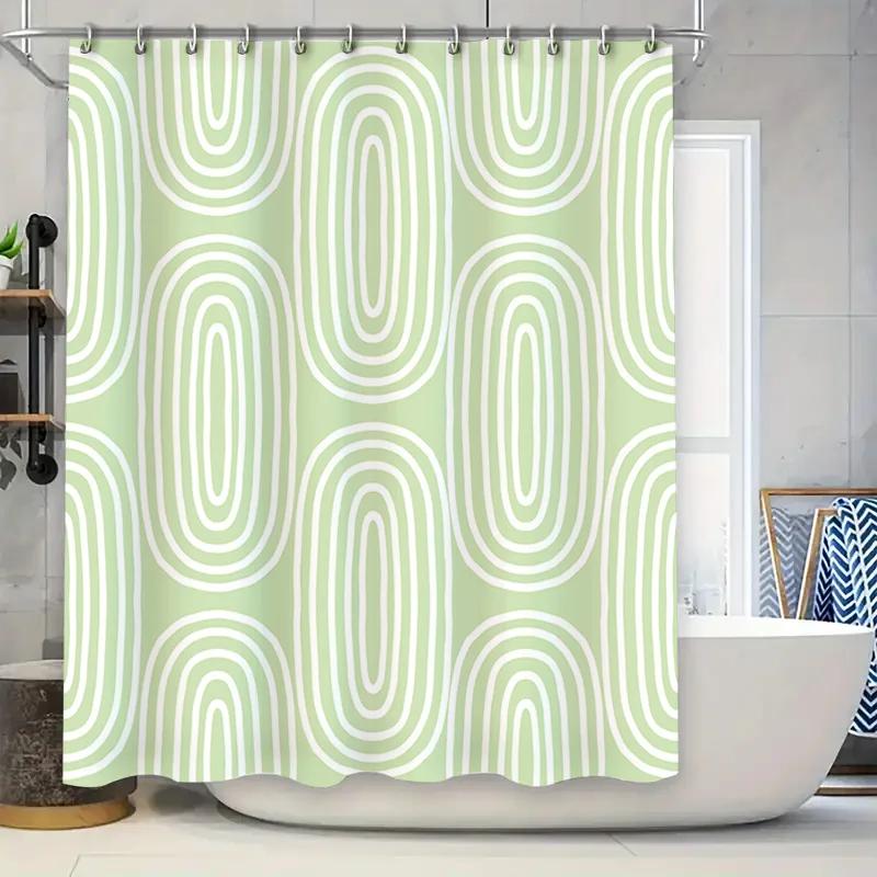 

Green White Striped Shower Curtain For Bathroom Decor Waterproof Shower Caddies W90xH180cm