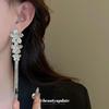 Silver Needle Metal Flower Tassel Earrings with Inlaid Diamonds - Elegant and Luxurious Design